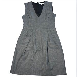 Adam by Adam Lippes 0 Gray V-Neck A-Line Pleated Lined Midi Dress Made in USA